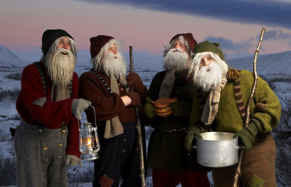 The Yule Lads welcome guests at Hallarflöt in Dimmuborgir in December